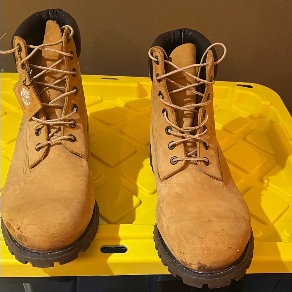 Timberland Men’s Tan Nubuck Padded Collar Lace-Up Boots Sz 15 - Picture 4 of 16
